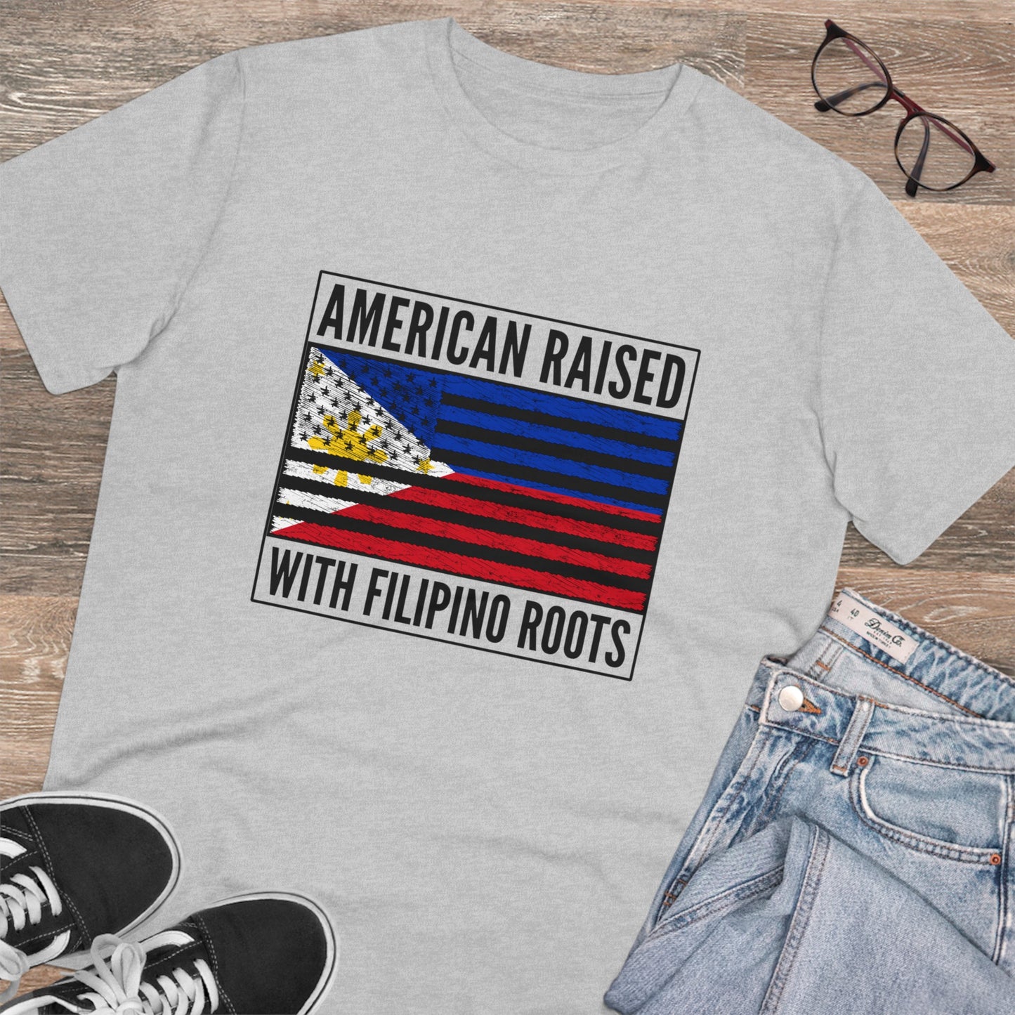 American Raised with Filipino Roots Flag - Organic Unisex Classic T-Shirt PT 1027