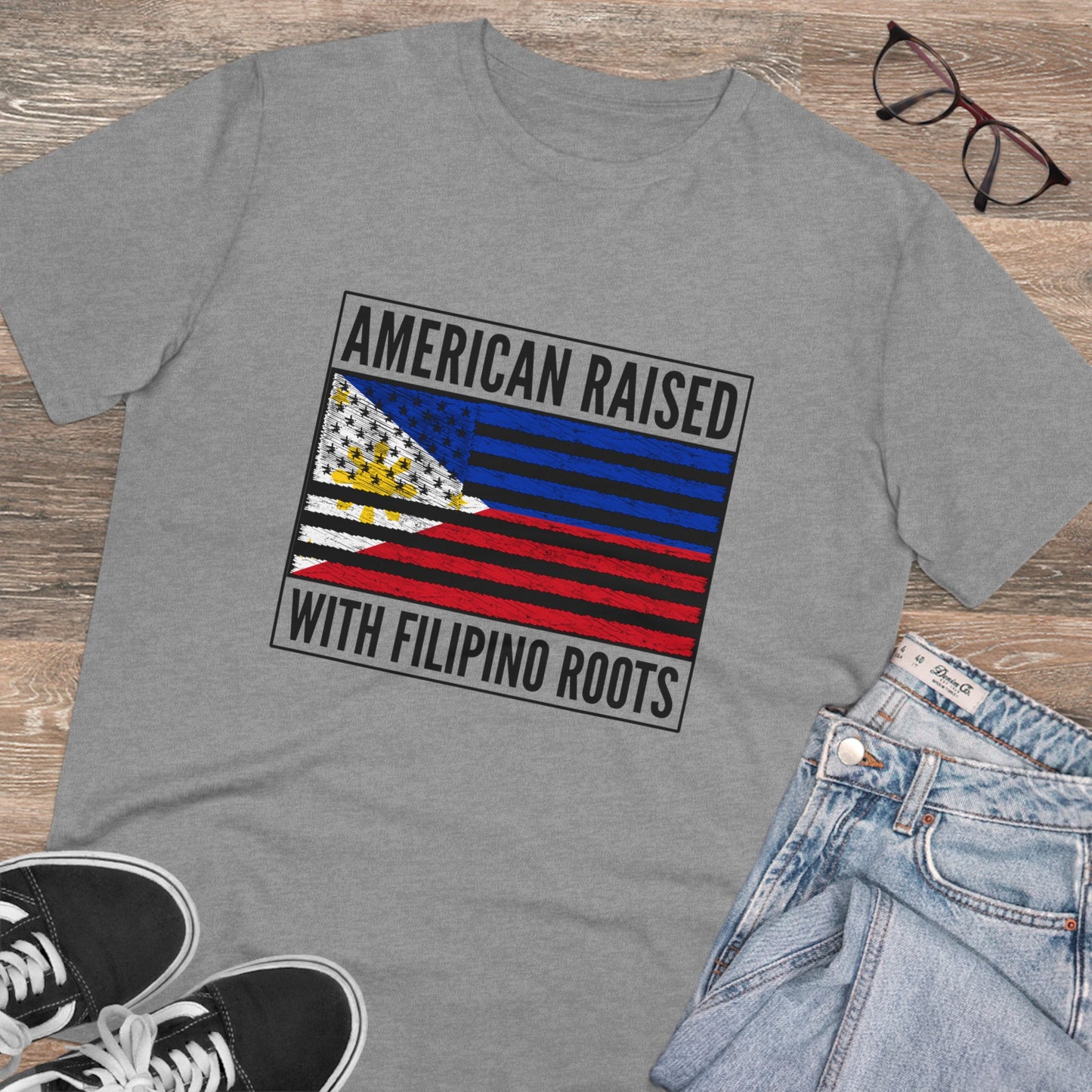 American Raised with Filipino Roots Flag - Organic Unisex Classic T-Shirt PT 1027