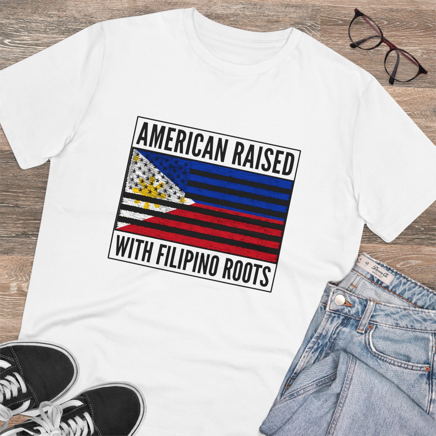 American Raised with Filipino Roots Flag - Organic Unisex Classic T-Shirt PT 1027