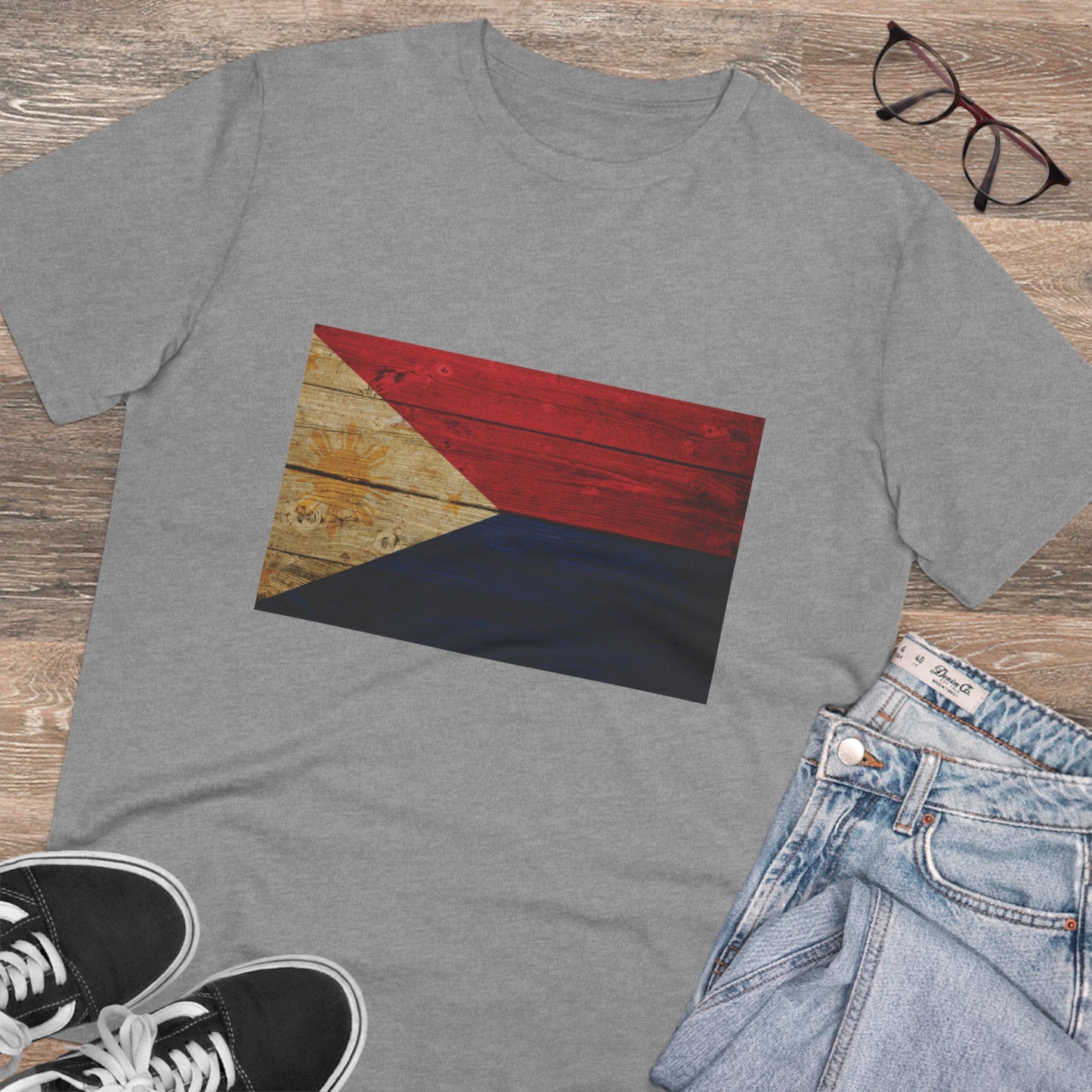 Philippines FLAGS - Wooden Texture - Organic Unisex Classic T-Shirt PT1014